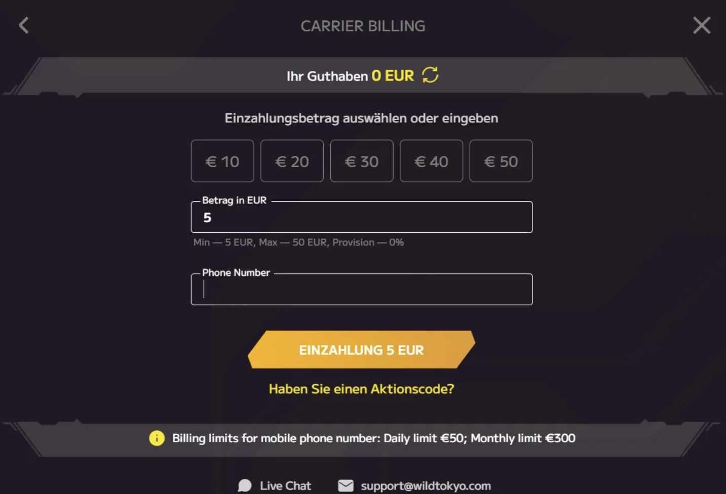 Magenta Zahlungsmethode bei Wild Tokyo online casino
