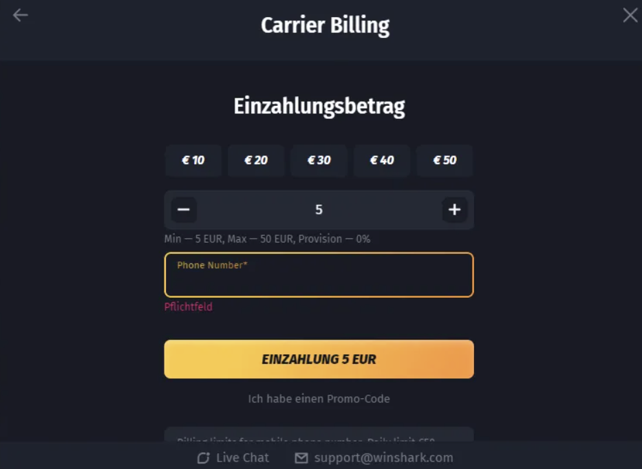 Magenta Zahlungsmethode bei WinShark online casino
