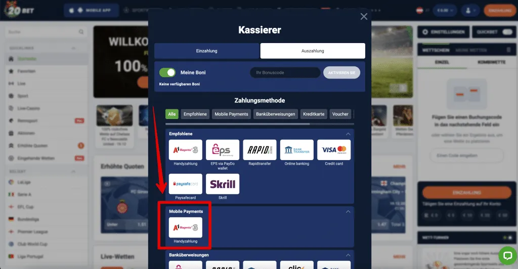 20Bet Casino mit A1